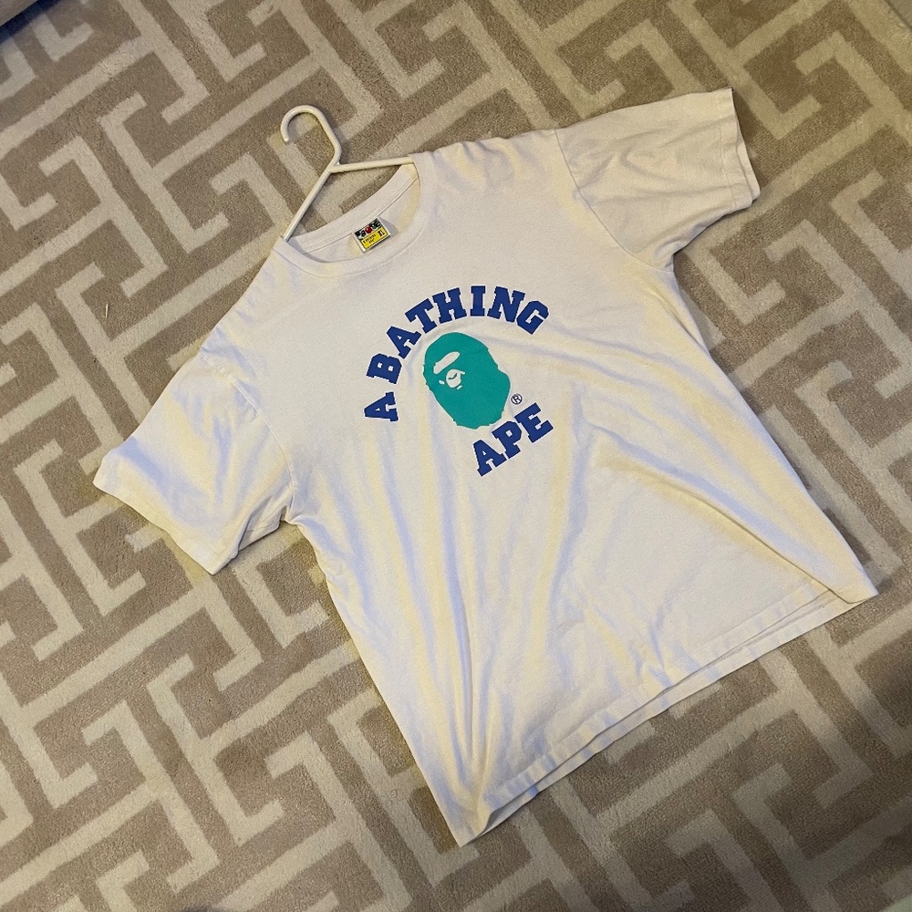 Bape Blue Solid Logo College Tee 'White' - image 5